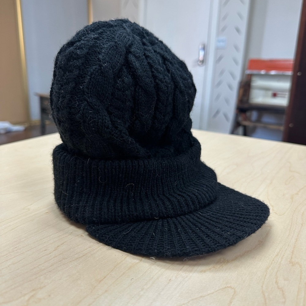Black Knit Visor Beanie Hat - Men Accessories